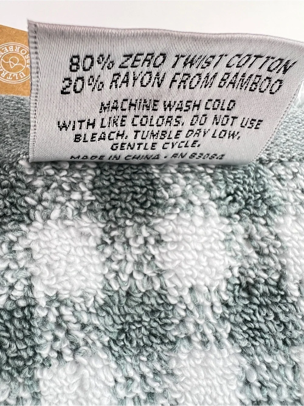 Common Thread Bath Towels Light Green White Check Eco-Melange Bamboo 2 Pc NEW